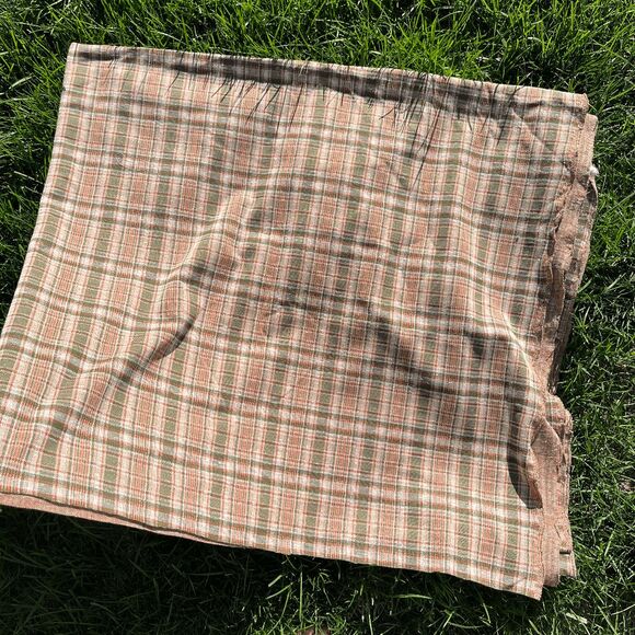 Vintage 60s 70s Plaid Poly Knit Fabric Green Orange Brown Retro Sewing 62"x106" - Picture 6 of 6